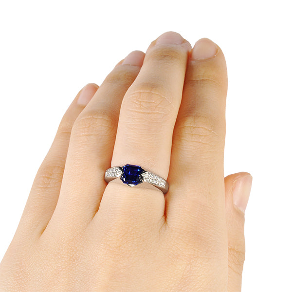 ブルーサファイア/ダイヤモンド PTリング(クレサンベール/プリンセスエメラルド/9月誕生石)《BRGS7668》