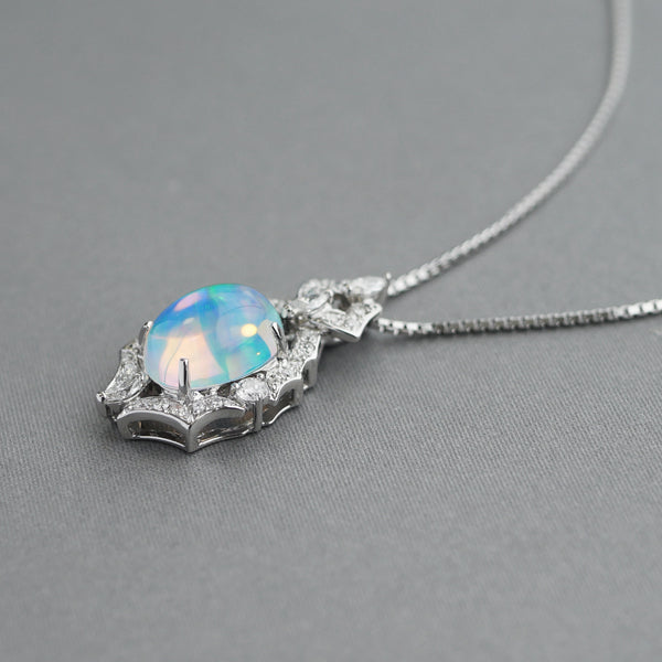 ウォーターオパール/ダイヤモンド プラチナネックレス(クレサンベール/35周年/10月誕生石)《BPDW6931》