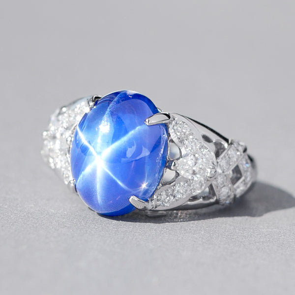 スターサファイア/ダイヤモンド プラチナリング(クレサンベール/35周年/9月誕生石)《BRGF6930》