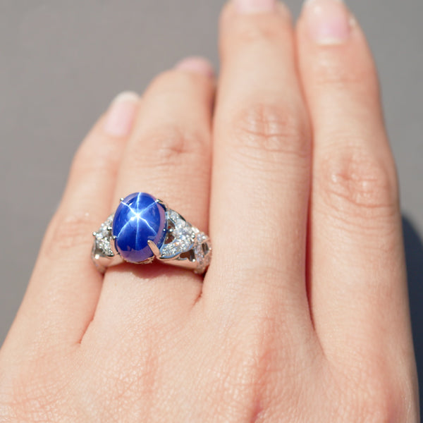 スターサファイア/ダイヤモンド プラチナリング(クレサンベール/35周年/9月誕生石)《BRGF6930》