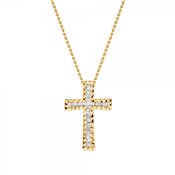 ダイヤモンド K18ネックレス(計0.2カラット/テーパーバケット/クロスモチーフ/ベゼル/4月誕生石)《WPDD3497》