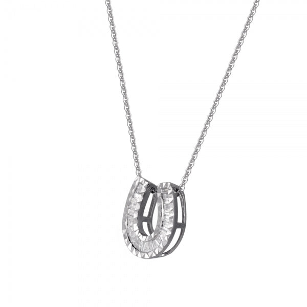 ダイヤモンド プラチナネックレス(計0.15カラット/テーパーバケット/馬蹄モチーフ/ベゼル/4月誕生石)《WPDD3499》