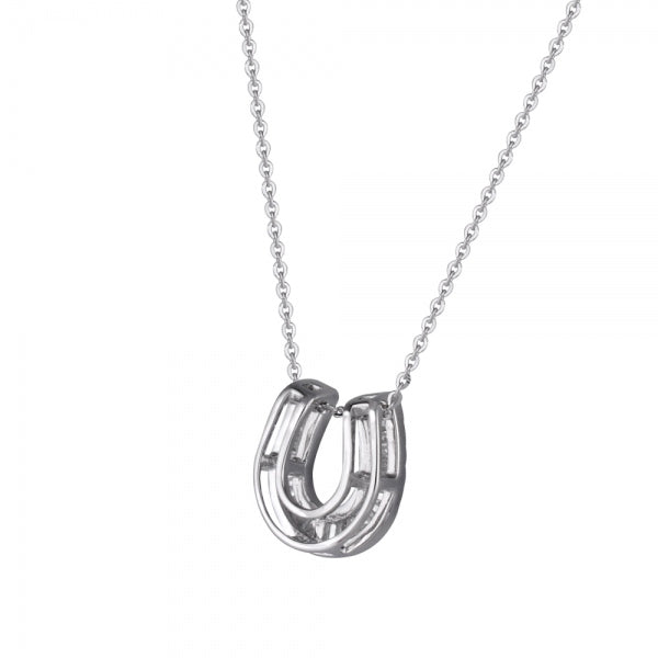 ダイヤモンド プラチナネックレス(計0.15カラット/テーパーバケット/馬蹄モチーフ/ベゼル/4月誕生石)《WPDD3499》