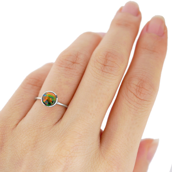 ブラックオパール プラチナリング(クレサンベール/1カラットサイズ/カボションカット/フクリン/10月誕生石)《WRGB3594》