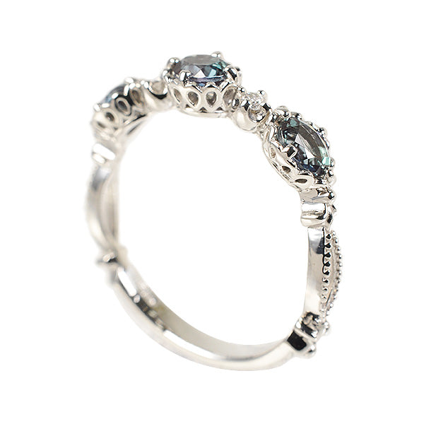 アレキサンドライト/ダイヤモンド K18リング(クレサンベール/オーバル/アンティーク風/6月誕生石)《WRGA2635》