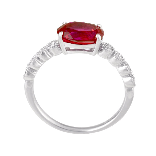 ルビー/ダイヤモンド K18リング(クレサンベール/オーバル/ミル打ち/7月誕生石)《WRGR3139》