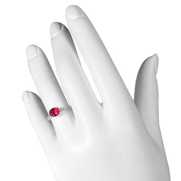 ルビー/ダイヤモンド K18リング(クレサンベール/オーバル/ミル打ち/7月誕生石)《WRGR3139》