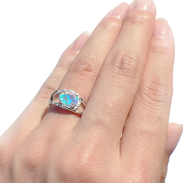 ウォーターオパール/ダイヤモンド K18リング(クレサンベール/オーバル/10月誕生石)