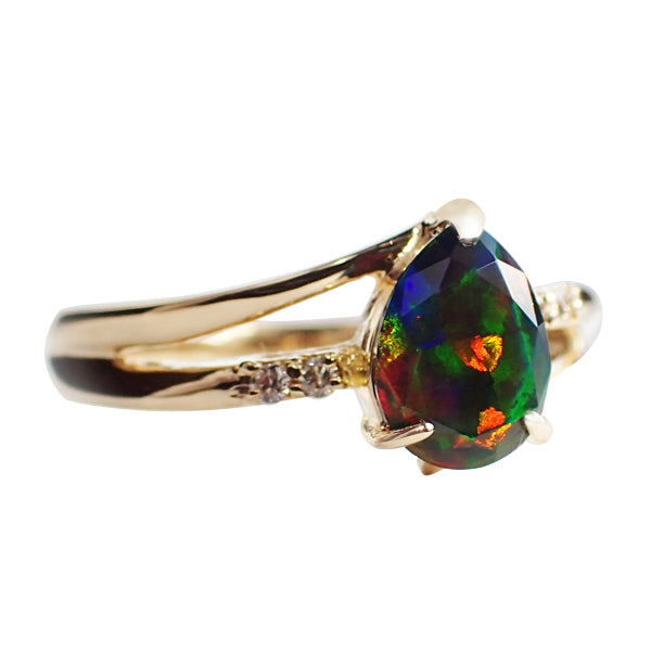 ブラックオパール/ダイヤモンド K18リング(クレサンベール/ペアシェイプ/10月誕生石)《WRGB2947》