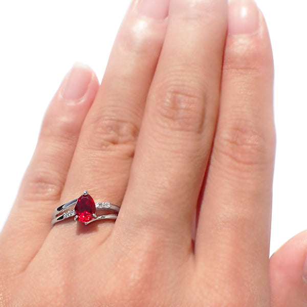 ルビー/ダイヤモンド K18リング(クレサンベール/ペアシェイプ/7月誕生石)《WRGR2947》