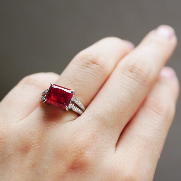 ルビー/ダイヤモンド PTリング(クレサンベール/ラディアントカット/ラグジュアリー/7月誕生石)《BRGR3100》