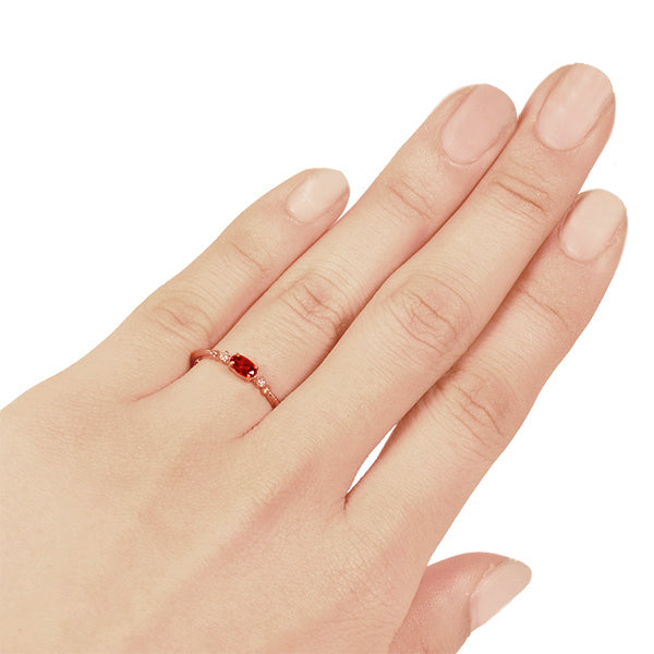 ガーネット/ダイヤモンド K18リング(オーバル/ミル打ち/1月誕生石)《WRGN2109》