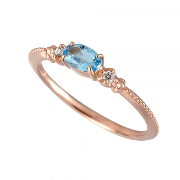 ブルートパーズ/ダイヤモンド K18リング(オーバル/ミル打ち/11月誕生石)《WRGN2110》