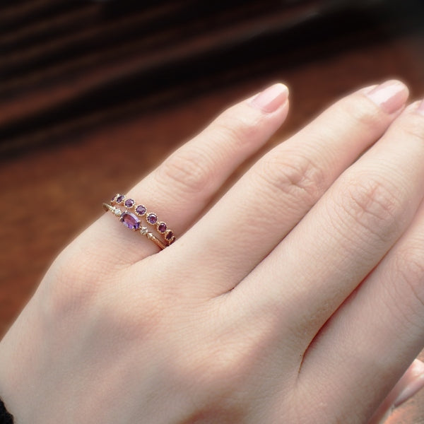 アメシスト/ダイヤモンド K18リング(オーバル/ミル打ち/2月誕生石)《WRGN2112》