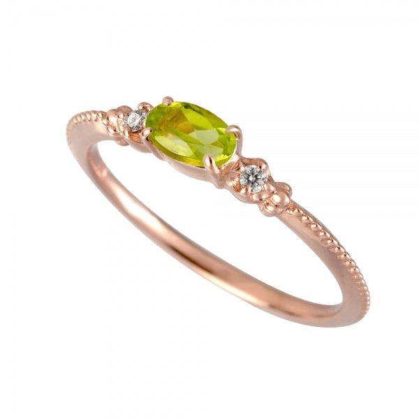 ペリドット/ダイヤモンド K18リング(オーバル/ミル打ち/8月誕生石)《WRGN2113》
