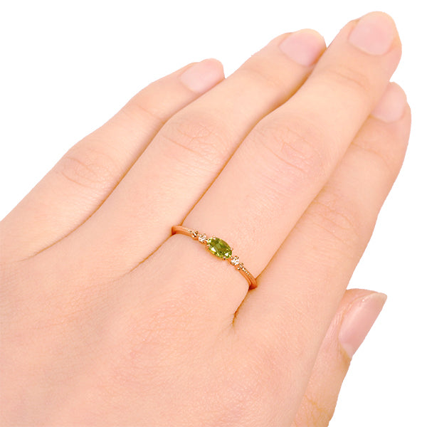ペリドット/ダイヤモンド K18リング(オーバル/ミル打ち/8月誕生石)《WRGN2113》
