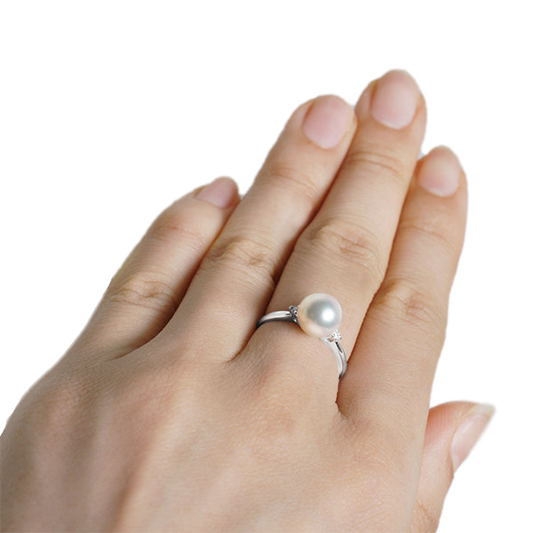 パール/ダイヤモンド プラチナリング(アコヤ真珠 /8.0mmUP/6月誕生石)《JRGQ1205》