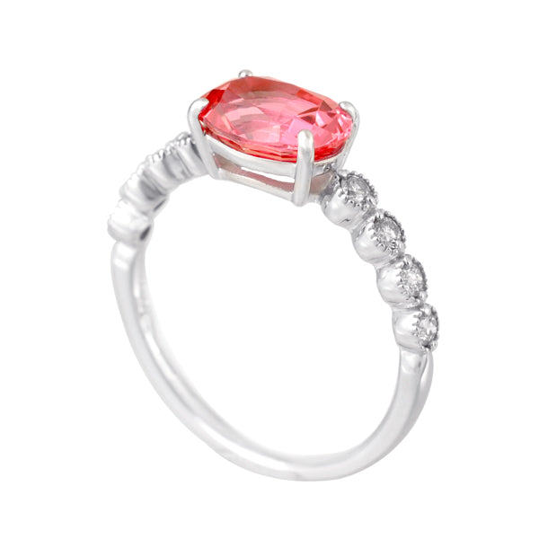 パパラチアサファイア/ダイヤモンド K18リング(クレサンベール/オーバル/ミル打ち/9月誕生石)《WRGP3139》