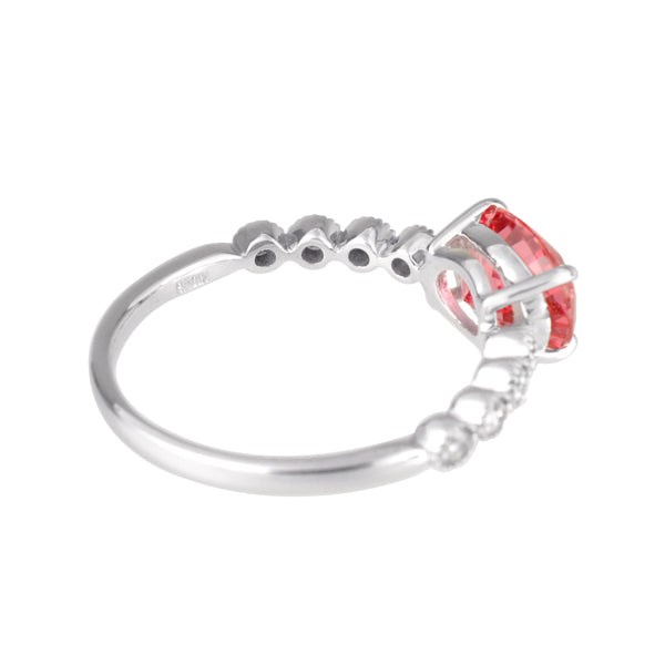 パパラチアサファイア/ダイヤモンド K18リング(クレサンベール/オーバル/ミル打ち/9月誕生石)《WRGP3139》