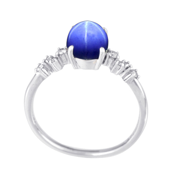 スターサファイア/ダイヤモンド K18リング(クレサンベール/カボションカット/9月誕生石)《WRGF3138》