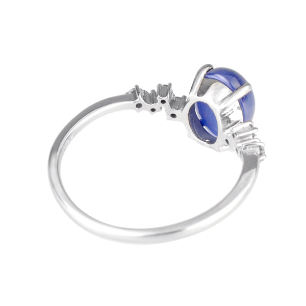 スターサファイア/ダイヤモンド K18リング(クレサンベール/カボションカット/9月誕生石)《WRGF3138》