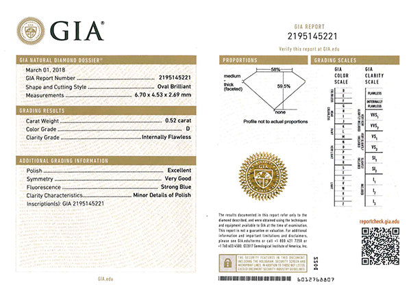 ダイヤモンド プラチナネックレス(0.5カラット/Dカラー/IF(インターナリーフローレス)/オーバル/一粒/4月誕生石/グレーディングレポート付き)《JPDD1227》