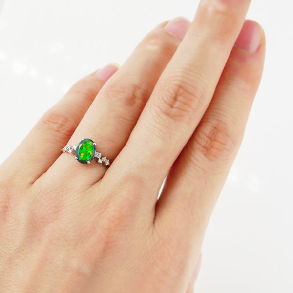 ブラックオパール/ダイヤモンド K18リング(クレサンベール/オーバル/10月誕生石)《WRGB3138》