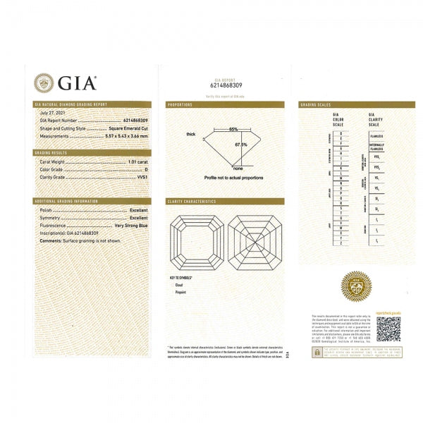 ダイヤモンド PTリング(1.0カラット/Dカラー/VVS1/エメラルドカット/一粒/4月誕生石/GIAグレーディングレポート付き)