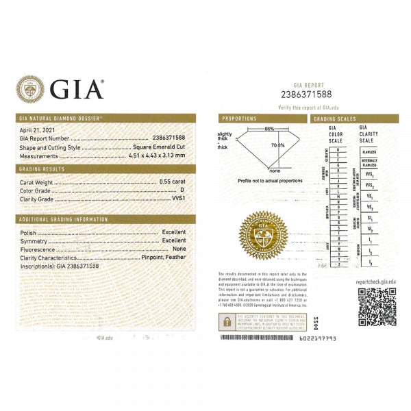 ダイヤモンド PTネックレス(0.5カラット/Dカラー/VVS1/エメラルドカット/一粒/4月誕生石/GIAグレーディングレポート付き)《JPDD1537》