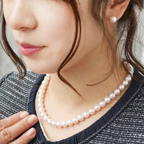 パール シルバー /K14ネックレス/イヤリング(花珠/アコヤ真珠/8.5mm~9.0mm/2点セット/6月誕生石/花珠鑑別鑑定書付き)《JNKQ1196》