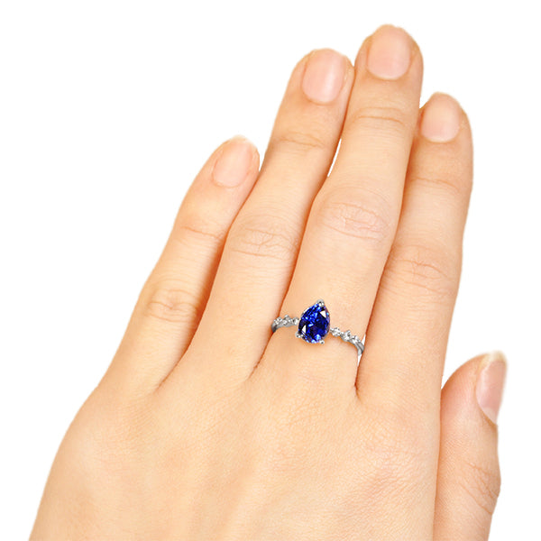 ブルーサファイア/ダイヤモンド K18リング(クレサンベール/ペアシェイプ/9月誕生石)《WRGS2955》