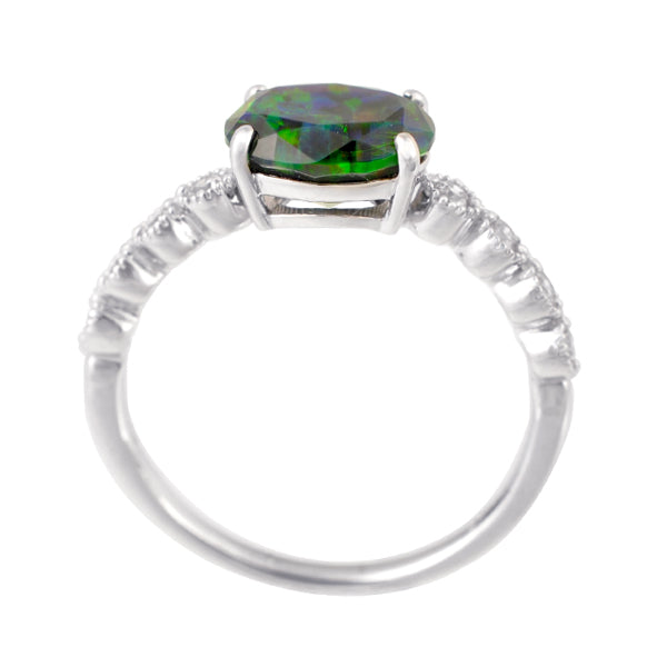 ブラックオパール/ダイヤモンド K18リング(クレサンベール/オーバル/ミル打ち/10月誕生石)