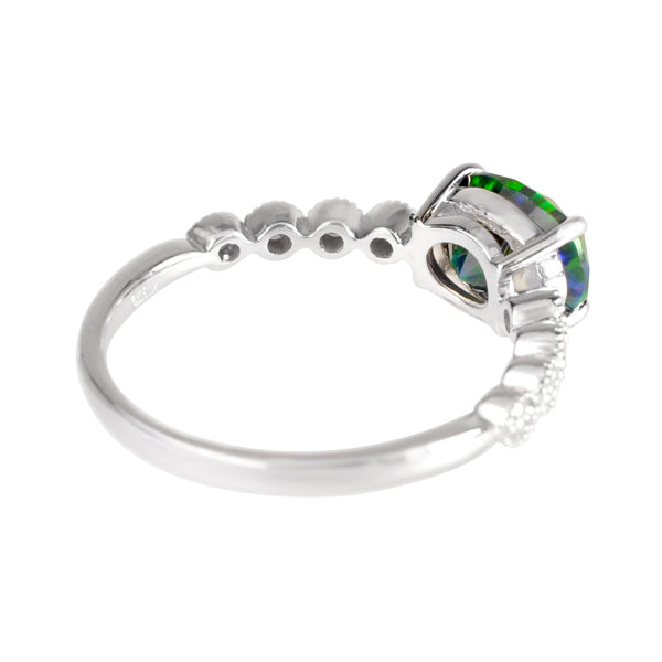 ブラックオパール/ダイヤモンド K18リング(クレサンベール/オーバル/ミル打ち/10月誕生石)