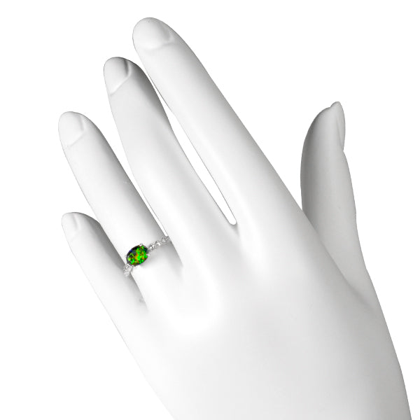 ブラックオパール/ダイヤモンド K18リング(クレサンベール/オーバル/ミル打ち/10月誕生石)