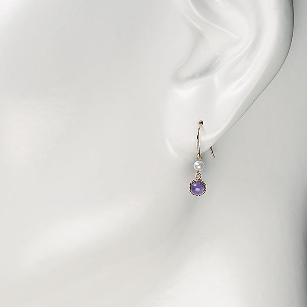アメシスト K18ピアス(カボションカット/フック/2月誕生石)《WEPN2826》