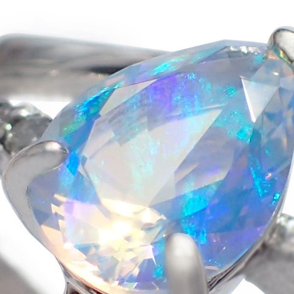 ウォーターオパール/ダイヤモンド K18リング(クレサンベール/ペアシェイプ/10月誕生石)