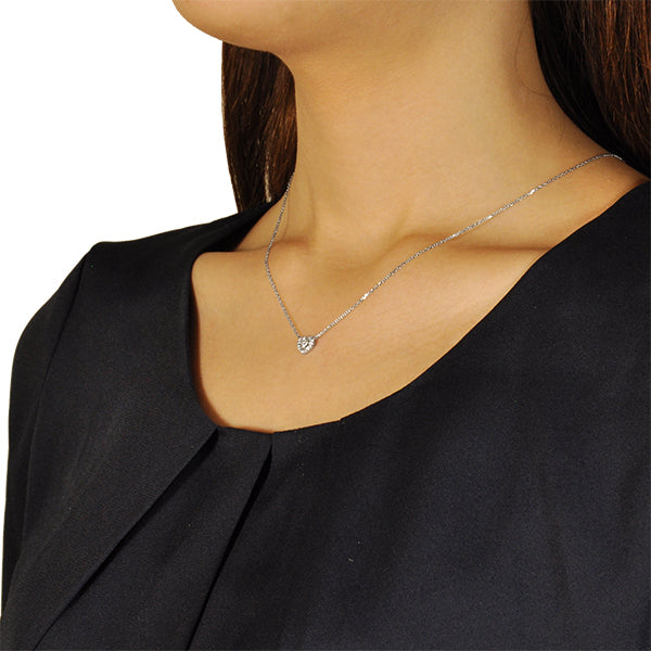 ダイヤモンド プラチナネックレス(0.2カラット/FカラーUP/SI2UP/ハート/一粒/取り巻き/4月誕生石)《WPDD3169》