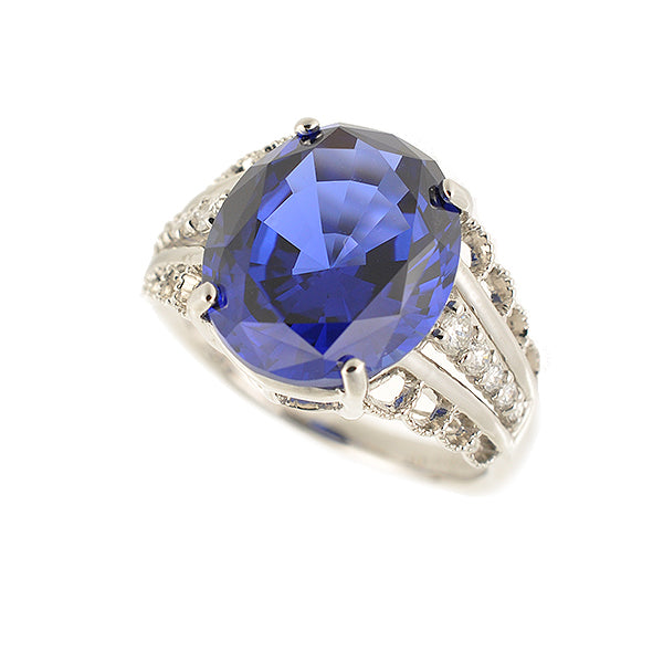 ブルーサファイア/ダイヤモンド プラチナリング(クレサンベール/オーバル/ミル打ち/9月誕生石)《WRGS2694》