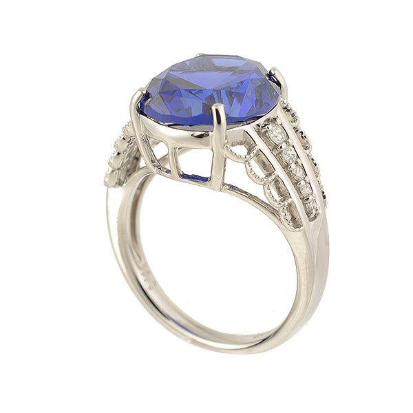 ブルーサファイア/ダイヤモンド プラチナリング(クレサンベール/オーバル/ミル打ち/9月誕生石)《WRGS2694》