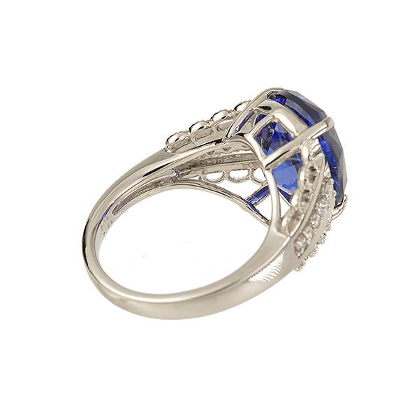 ブルーサファイア/ダイヤモンド プラチナリング(クレサンベール/オーバル/ミル打ち/9月誕生石)《WRGS2694》
