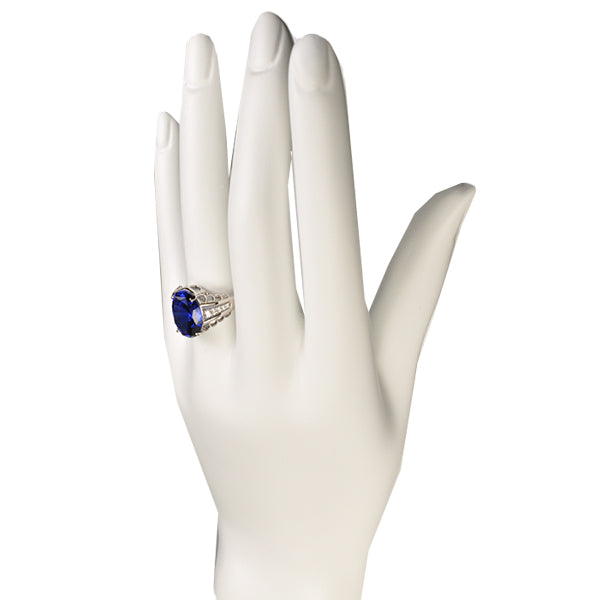 ブルーサファイア/ダイヤモンド プラチナリング(クレサンベール/オーバル/ミル打ち/9月誕生石)《WRGS2694》