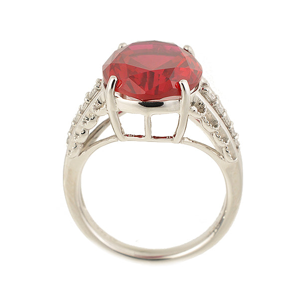 ルビー/ダイヤモンド プラチナリング(クレサンベール/オーバル/ミル打ち/7月誕生石)《WRGR2694》