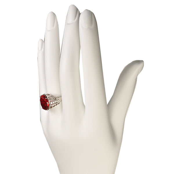 ルビー/ダイヤモンド プラチナリング(クレサンベール/オーバル/ミル打ち/7月誕生石)《WRGR2694》