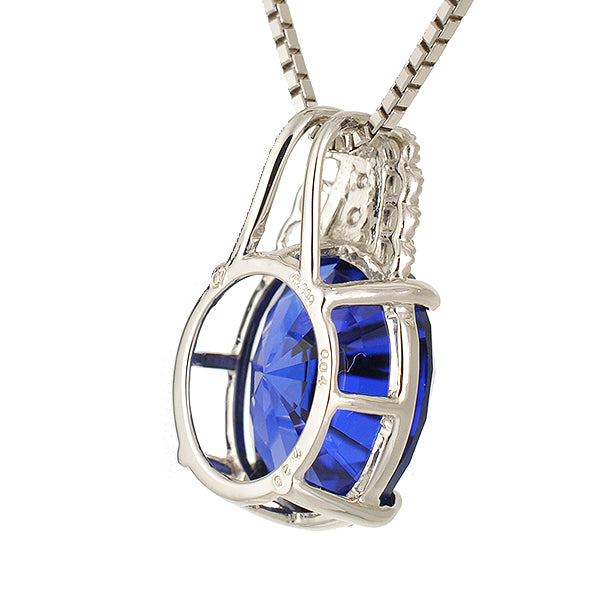 ブルーサファイア/ダイヤモンド PTネックレス(クレサンベール/オーバル/ミル打ち/9月誕生石)《WPDS2695》
