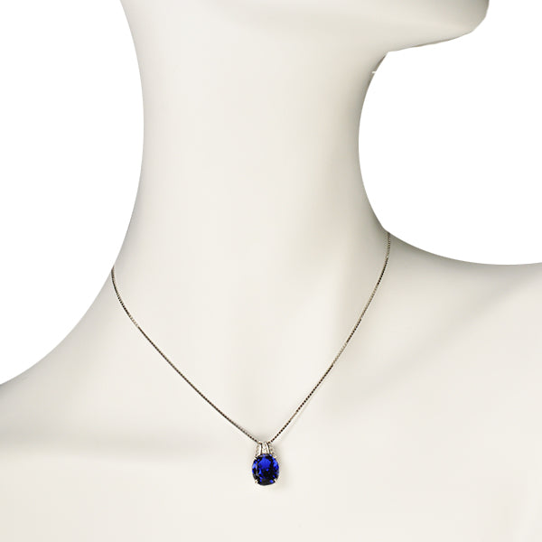ブルーサファイア/ダイヤモンド PTネックレス(クレサンベール/オーバル/ミル打ち/9月誕生石)《WPDS2695》