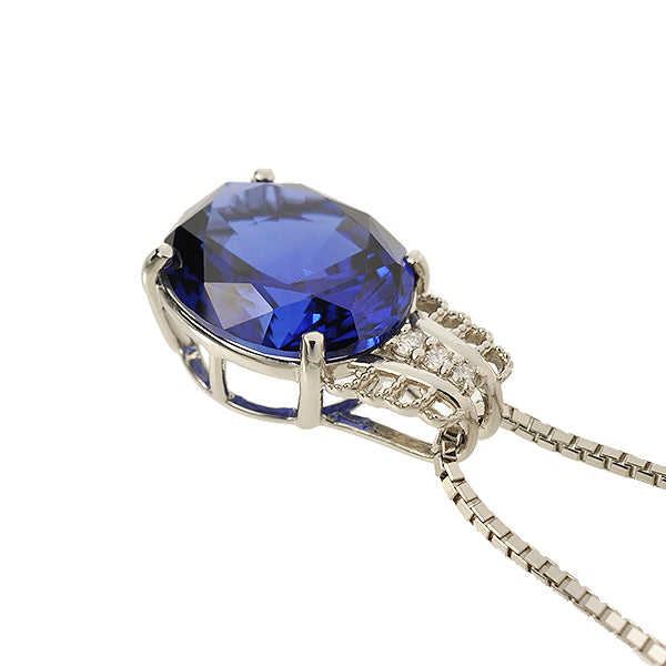 ブルーサファイア/ダイヤモンド PTネックレス(クレサンベール/オーバル/ミル打ち/9月誕生石)《WPDS2695》