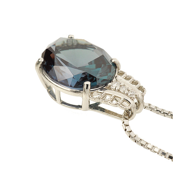 アレキサンドライト/ダイヤモンド プラチナネックレス(クレサンベール/オーバル/ミル打ち/6月誕生石)《WPDA2695》