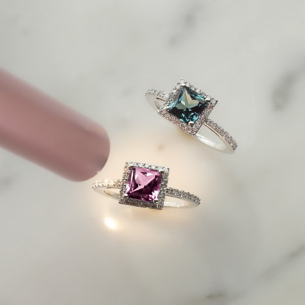 アレキサンドライト/ダイヤモンド K18リング(クレサンベール/プリンセス/6月誕生石)《WRGA3194》