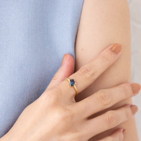 アレキサンドライト/ダイヤモンド K18リング(クレサンベール/ハンドメイド風/6月誕生石)《WRGA4100》