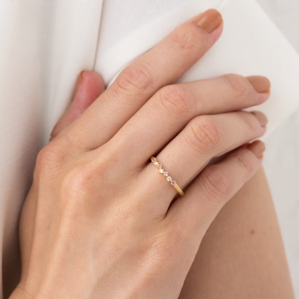 ピンクサファイア/ダイヤモンド K18リング(クレサンベール/マット/9月誕生石)《WRGM4097》